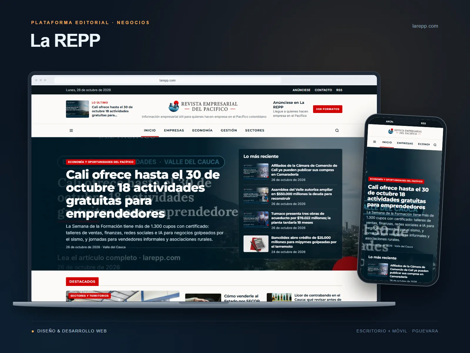 Portal La REPP, Revista Empresarial del Pacífico, presentado en computador y móvil