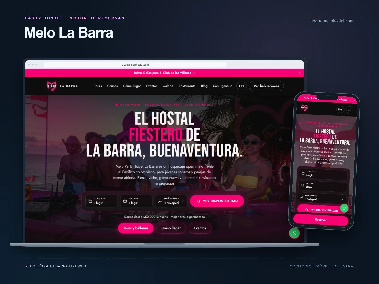 Mockup de la página web de Melo La Barra en computador y móvil