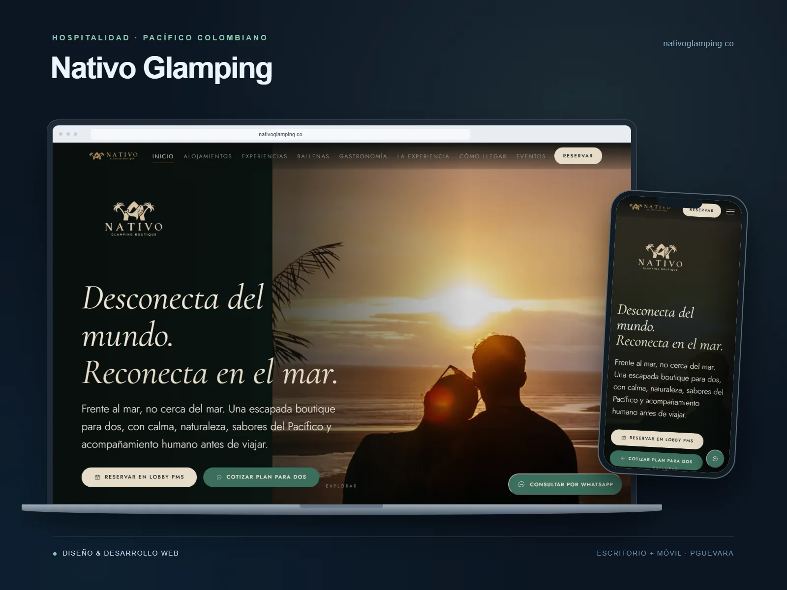 Mockup de la página web de Nativo Glamping en computador y móvil